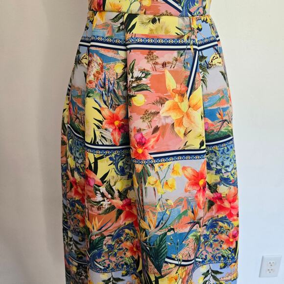 ASOS Tropical Multi Print Dress Scuba Open Back Fit Flare Tomato Girl Women 4 - Picture 5 of 14